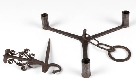 ASSORTED WROUGHT-IRON LIGHTING AND RELATED ARTICLES, LOT OF TWO