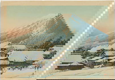 KAWASE HASUI (JAPANESE, 1883-1957) "CLEARING AFTER A SNOWFALL, YOSHIDA" WOODBLOCK PRINT (1 of 5)