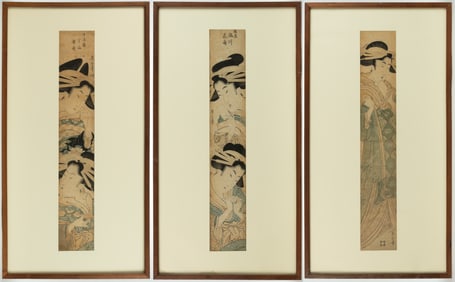KIKUKAWA EIZAN (JAPANESE, 1787-1867) PILLAR WOODBLOCK PRINTS, LOT OF THREE