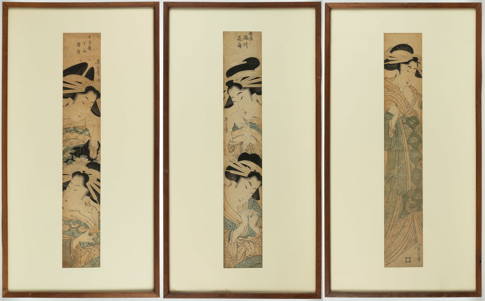 KIKUKAWA EIZAN (JAPANESE, 1787-1867) PILLAR WOODBLOCK PRINTS, LOT OF THREE (1 of 7)