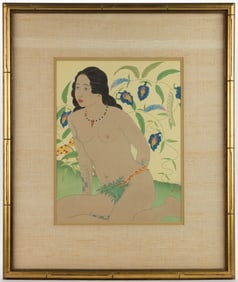 PAUL JACOULET (FRENCH, 1896-1960) "JUENE FILLE DE POLOWAT" JAPANESE WOODBLOCK PRINT
