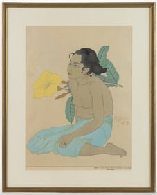 PAUL JACOULET (FRENCH, 1896-1960) "JEUNE FILLE DE SAIPAN ET FLEUR D'HIBISCUS MARIANES" JAPANESE