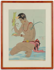 PAUL JACOULET (FRENCH, 1896-1960) "LE BETEL 'YAP'" JAPANESE WOODBLOCK PRINT (1 of 3)