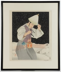 PAUL JACOULET (FRENCH, 1896-1960) "NUIT DE NEIGE / COREE'" JAPANESE WOODBLOCK PRINT