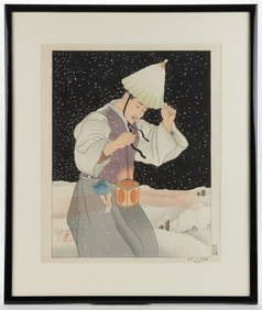 PAUL JACOULET (FRENCH, 1896-1960) "NUIT DE NEIGE / COREE'" JAPANESE WOODBLOCK PRINT (1 of 3)