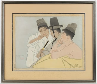 PAUL JACOULET (FRENCH, 1896-1960) "TROIS COREENS / SEOUL COREE" JAPANESE WOODBLOCK PRINT