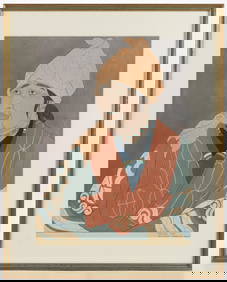 PAUL JACOULET (FRENCH, 1896-1960) "VIEILLE AINO / CHIKABUMI HOKKAIDO JAPON" JAPANESE WOODBLOCK PRINT (1 of 3)