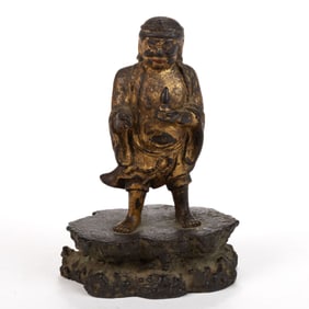 ASIAN GILT BRONZE BUDDHIST OR TAOIST FIGURE