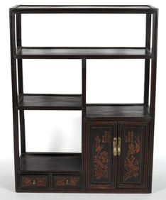 CHINESE CARVED TEAK ETAGERE