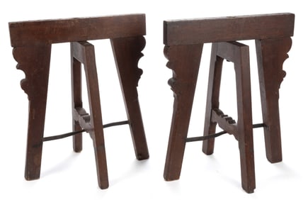 PAIR OF ASIAN CARVED WOODEN CASKET STANDS