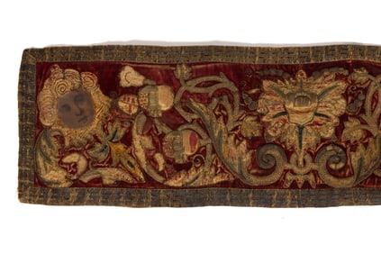 EUROPEAN RAISED WORK / STUMPWORK EMBROIDERED PANEL / BED VALANCE