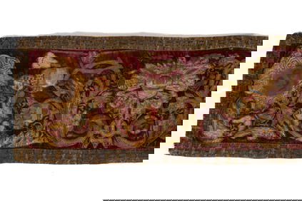EUROPEAN RAISED WORK / STUMPWORK EMBROIDERED PANEL / BED VALANCE (1 of 6)