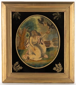 AMERICAN / BRITISH SILK-EMBROIDERED NEEDLEWORK BIBLICAL PICTURE