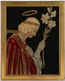 BRITISH / CONTINENTAL BERLIN WORK NEEDLEWORK PICTURE OF ARCHANGEL GABRIEL