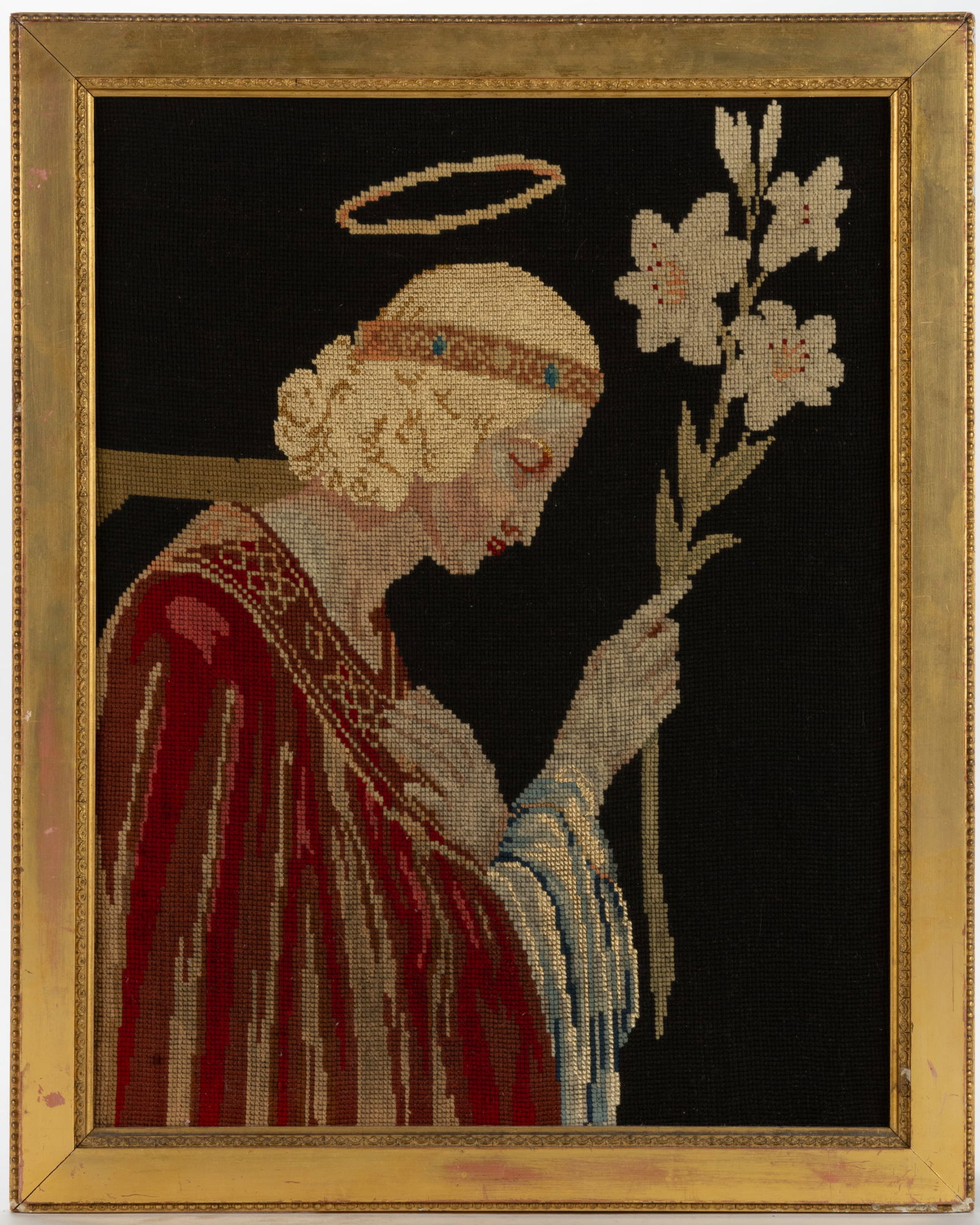 BRITISH / CONTINENTAL BERLIN WORK NEEDLEWORK PICTURE OF ARCHANGEL GABRIEL (1 of 2)