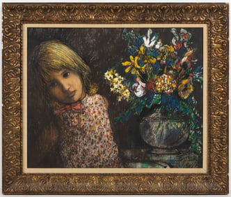CARLOS IRIZARRY (PUERTO RICAN, 1938-2017) PORTRAIT OF A GIRL WITH FLOWERS