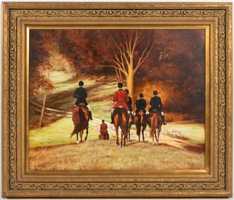 SUE KELLEHER (VIRGINIA, ACTIVE 20TH/21ST CENTURY) EQUESTRIAN FOX HUNT SCENE