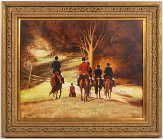 SUE KELLEHER (VIRGINIA, ACTIVE 20TH/21ST CENTURY) EQUESTRIAN FOX HUNT SCENE (1 of 5)