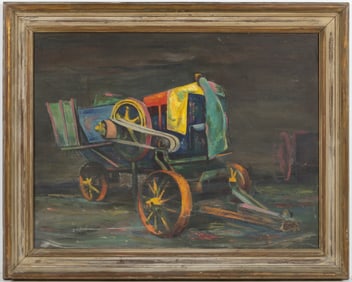 AMERICAN SCHOOL (20TH CENTURY) IMPRESSIONIST PAINTING OF A FARM IMPLEMENT
