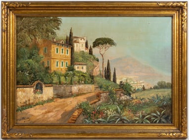 G. ROVELLO (ITALIAN, 19TH CENTURY) LANDSCAPE PAINTING WITH VILLAGE