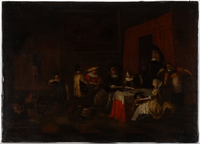 DUTCH SCHOOL (18TH CENTURY) INTERIOR GENRE SCENE PAINTING