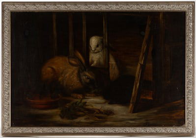 EUROPEAN SCHOOL (19TH CENTURY) PAINTING OF RABBITS