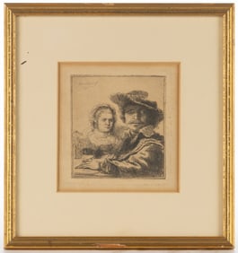 REMBRANDT VAN RIJN (DUTCH, 1606-1669) SELF PORTRAIT WITH SASKIA ETCHING