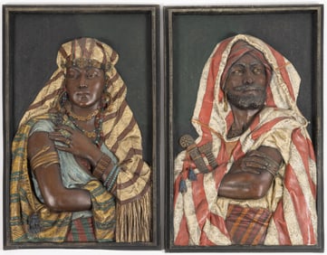 PAIR OF LOUIS HOTTOT (FRENCH, 1829-1905) CAST-SPELTER ORIENTALIST WALL PLAQUES