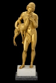 CONTINENTAL CLASSICAL GILT-BRONZE FIGURE OF A BOY WITH GOAT, POSSIBLY ARISTAEUS