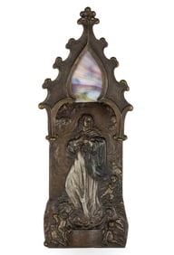 AMERICAN OR CONTINENTAL ART NOUVEAU BRONZE LIGHTED HANGING HOLY WATER FONT