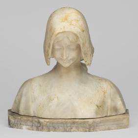 ANGIOLO MALAVOLTI (ITALIAN, 1876-1947), ATTRIBUTED, CARVED ALABASTER BUST OF A YOUNG WOMAN