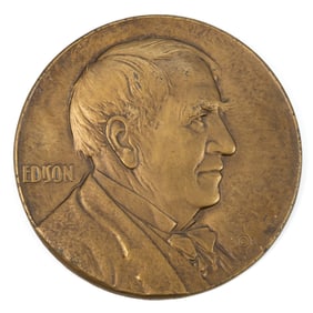 JOHN R. SINNOCK (AMERICAN, 1888-1947) FOR MEDALLIC ART CO., NEW YORK BRONZE PLAQUE OF THOMAS EDISON