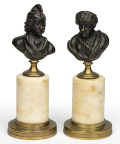 PAIR OF FRENCH PATINATED-BRONZE BUSTS OF ROUSSEAU AND VOLTAIRE
