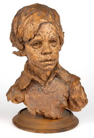TOM CLARK (DAVIDSON, NORTH CAROLINA, 1928-2022), ATTRIBUTED, CLAY BUST OF YOUNG BOY (1 of 3)