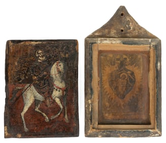 ANTIQUE PAINTED WOODEN RETABLOS, LOT OF TWO