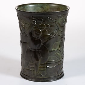 JUST ANDERSEN (DANISH, 1884-1943) ART DECO DISKO METAL VASE / BEAKER