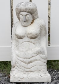 MANNER OF ERNEST "POPEYE" REED (OHIO, 1919-1985) FOLK ART CARVED MARBLE FIGURE OF A LADY