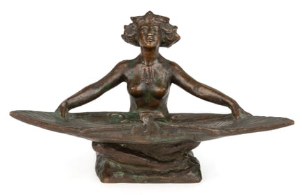 OWEN MOORE (AMERICAN, 20TH CENTURY) "NUDE WITH STYLIZED BIRD" ART NOUVEAU VIDE POCHE