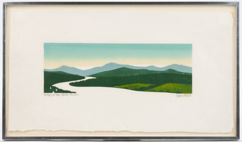 SABRA FIELD (VERMONT, B. 1935) "VALLEY OF THE WHITE RIVER" WOODBLOCK PRINT