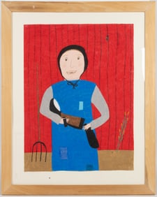 SHIELDS LANDON "S. L." JONES (WEST VIRGINIA, 1901-1997), ATTRIBUTED, OUTSIDER ART PORTRAIT OF AN