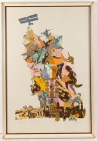 ROBERT BURKUT (AMERICAN, ACTIVE 20TH CENTURY) "THE FRACTURED CITY" LITHOGRAPH