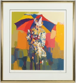 NICOLA SIMBARI (ITALIAN, 1927-2012) "CLOWN A L'OMBRELLE" PRINT