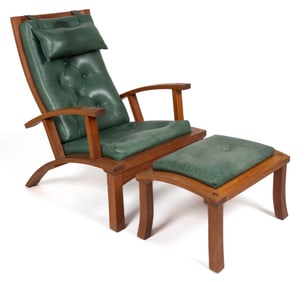 THOMAS MOSER (AUBURN, MAINE) MID-CENTURY MODERN CHERRY LOLLING CHAIR AND OTTOMAN