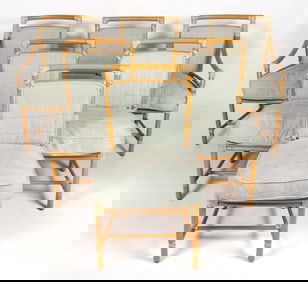 MCGUIRE FURNITURE COMPANY, SAN FRANCISCO, CALIFORNIA, "TARGET" RATTAN DINING CHAIRS, SET OF SIX