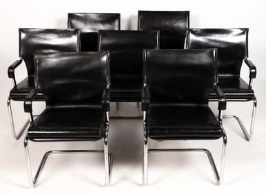 DEGANELLO AND CORRETTI FOR ARCHIZOOM ASSOCIATI MID-CENTURY MODERN ARMCHAIRS, SET OF SEVEN