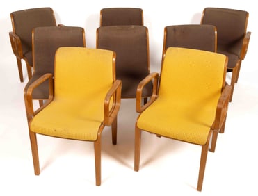 BILL STEPHENS FOR KNOLL INTERNATIONAL MID-CENTURY MODERN BENTWOOD CHAIRS, SET OF EIGHT