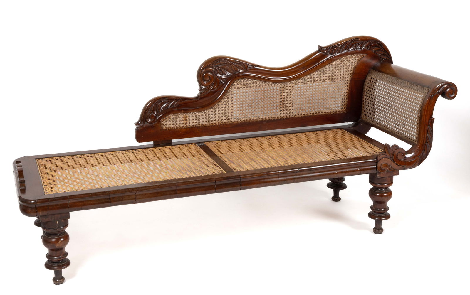 BRITISH COLONIAL WEST INDIES REGENCY CARVED MAHOGANY MERIDIENNE / CHAISE LOUNGE (1 of 5)