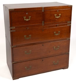 ENGLISH BRASS-BOUND MAHOGANY CAMPAIGN DESK / CHEST OF DRAWERS