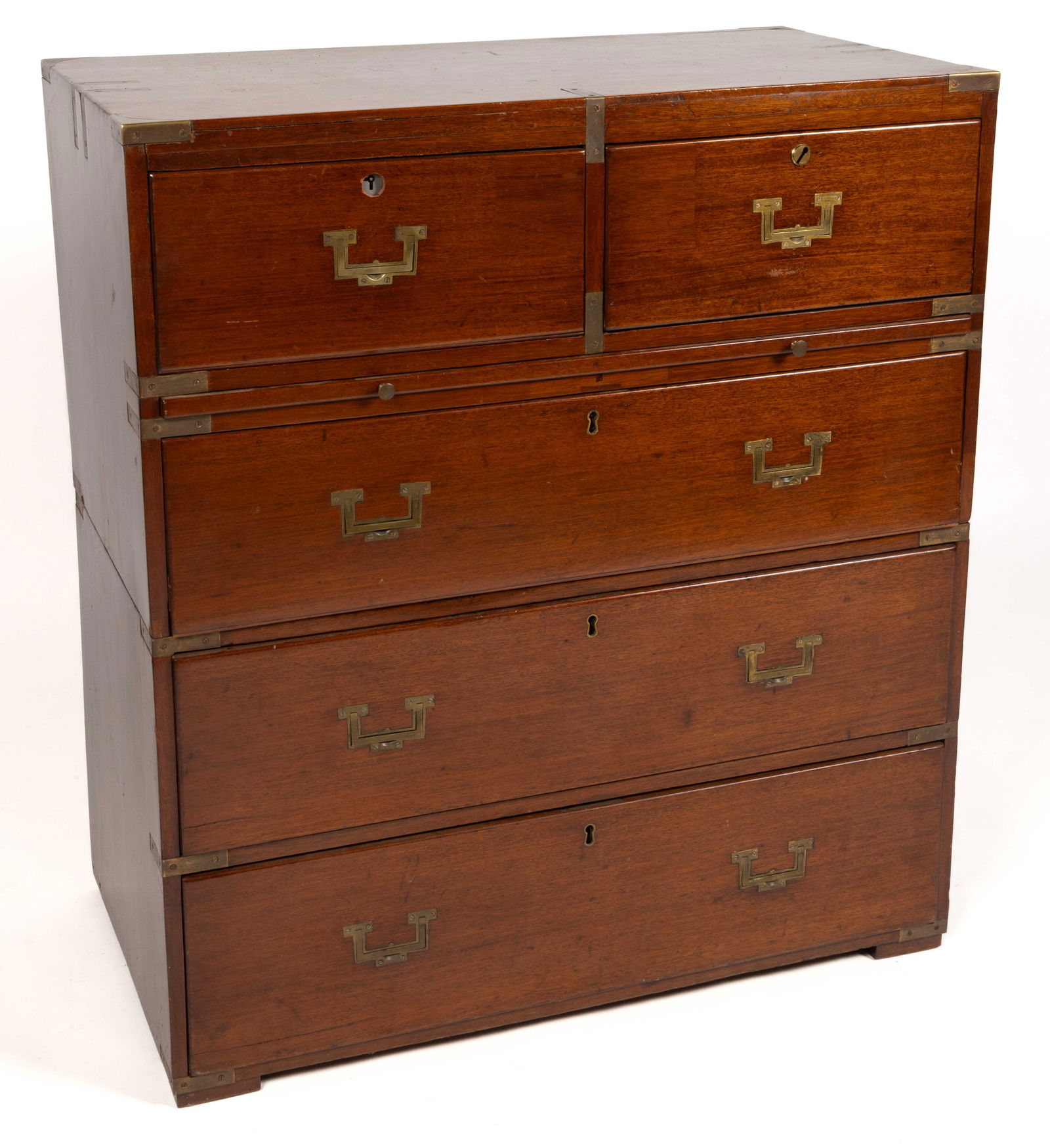 ENGLISH BRASS-BOUND MAHOGANY CAMPAIGN DESK / CHEST OF DRAWERS (1 of 7)