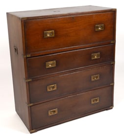 ENGLISH BRASS-BOUND MAHOGANY CAMPAIGN BUTLER'S DESK
